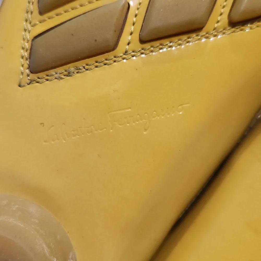 Salvatore Ferragamo Yellow Patent Leather Bow Loafers - Picture 5 of 10
